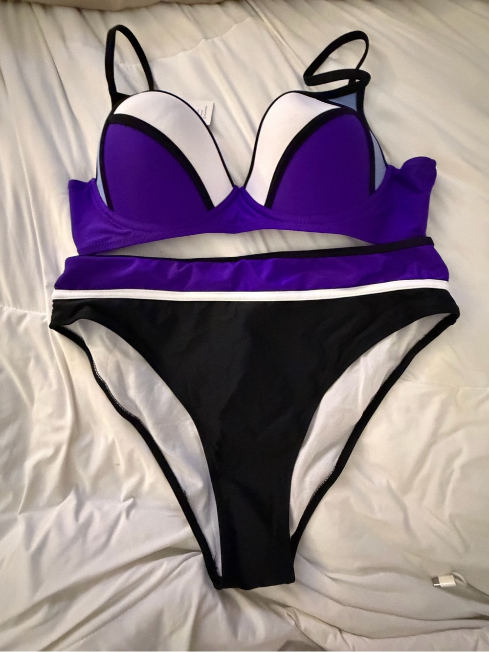 Cupshe  Two Piece Bikini | Purple/White with Black Trim | XXL